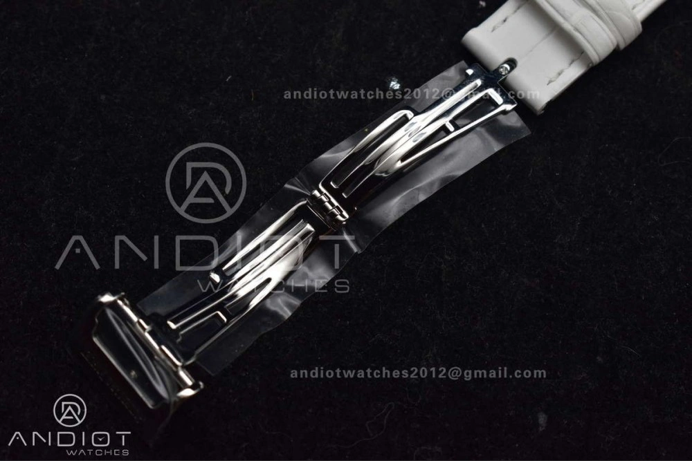 Lady Royal Oak 33mm 67651 SS Diamond Bezel V7F 1:1 White Textured Dial On White Croco Leather Strap Ronda Quartz to AP Cal. EasyCare 101