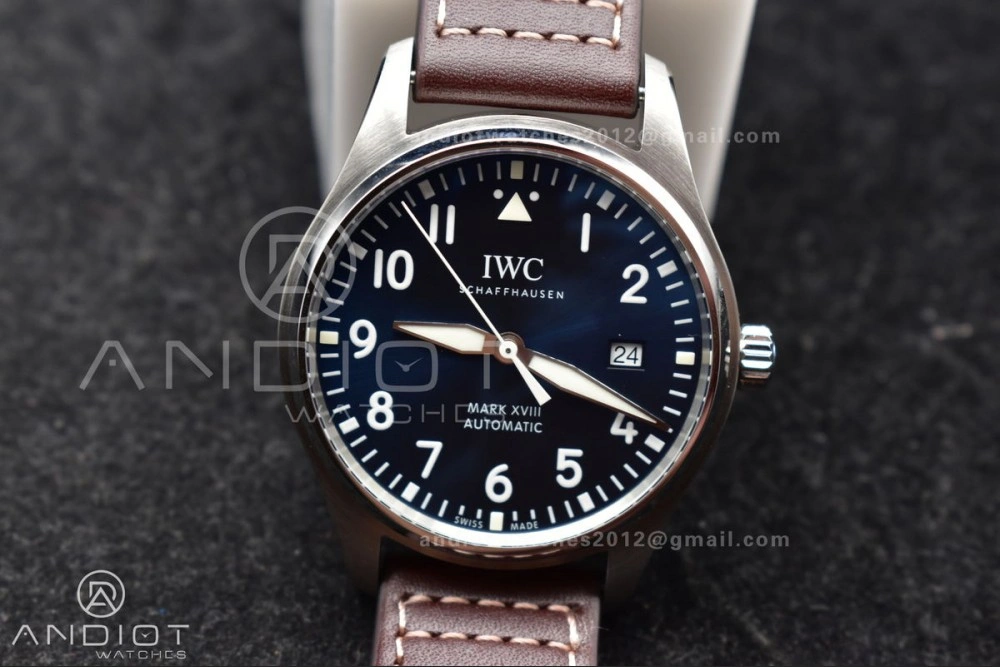 Stylish Mark XVIII IW327006 Titanium V7F 1:1 Best Edition BlueDial on Brown Leather Strap A 297