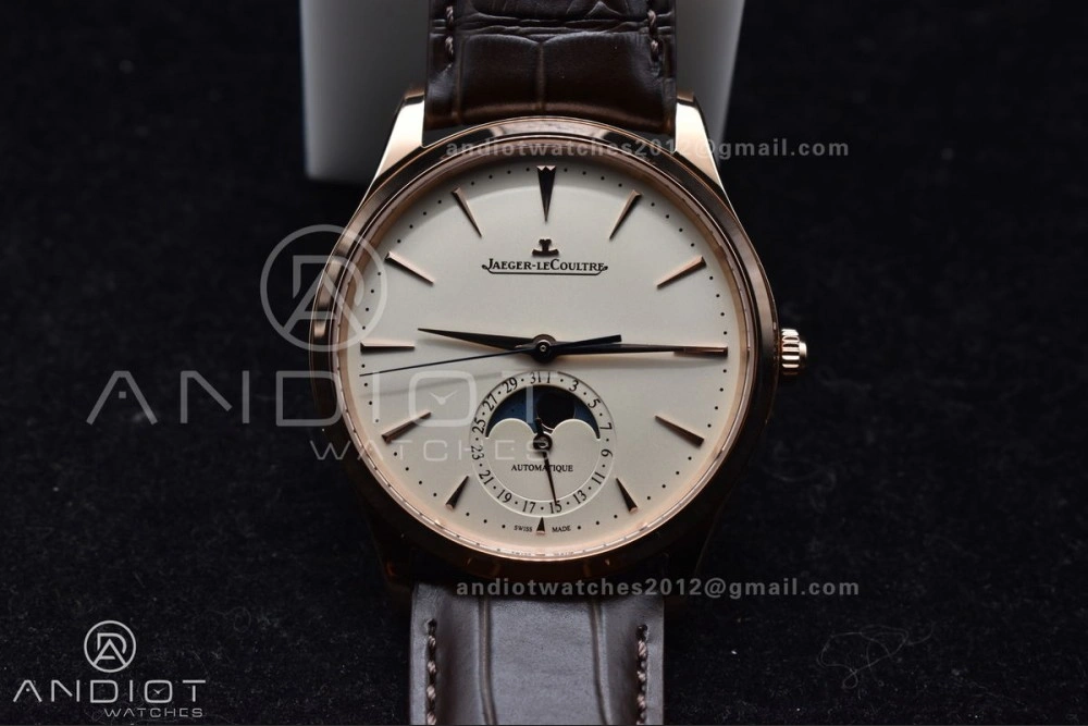 Master Ultra Thin Moon RG APSF 1:1 Best Edition White Dial on Brown Leather Strap SA925 Super Clone Versatile 908