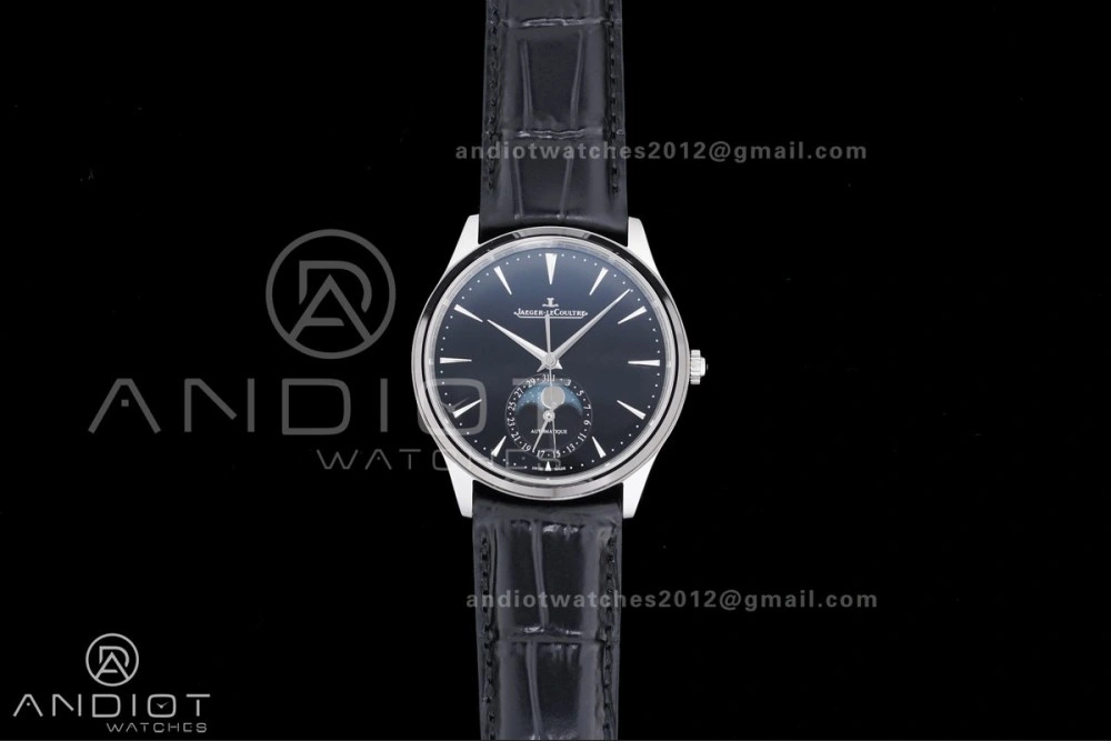 Master Ultra Thin Moon SS APSF 1:1 Best Edition Black Dial on Black Leather Strap SA925 Super Clone Refined 318