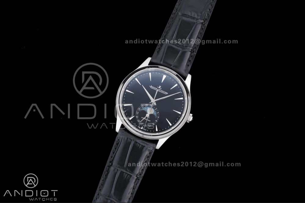 Master Ultra Thin Moon SS APSF 1:1 Best Edition Black Dial on Black Leather Strap SA925 Super Clone Refined 318