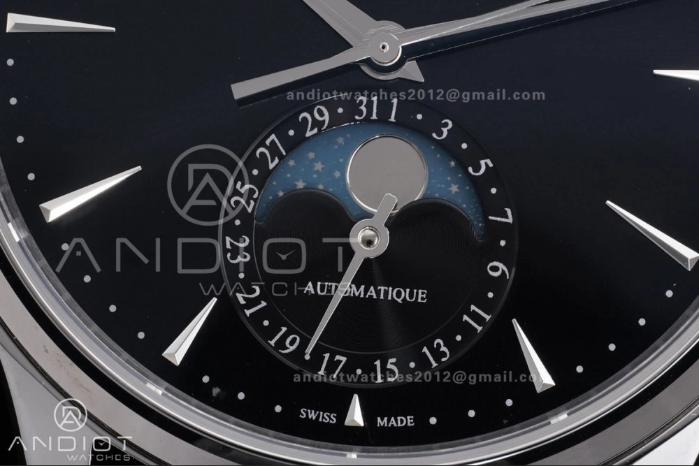Master Ultra Thin Moon SS APSF 1:1 Best Edition Black Dial on Black Leather Strap SA925 Super Clone Refined 318