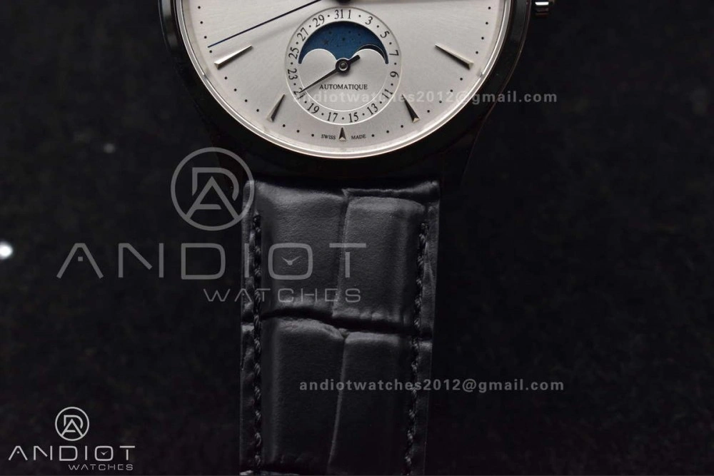 Master Ultra Thin Moon SS APSF 1:1 Best Edition Silver Dial on Black Leather Strap SA925 Super Clone ZipUp 314