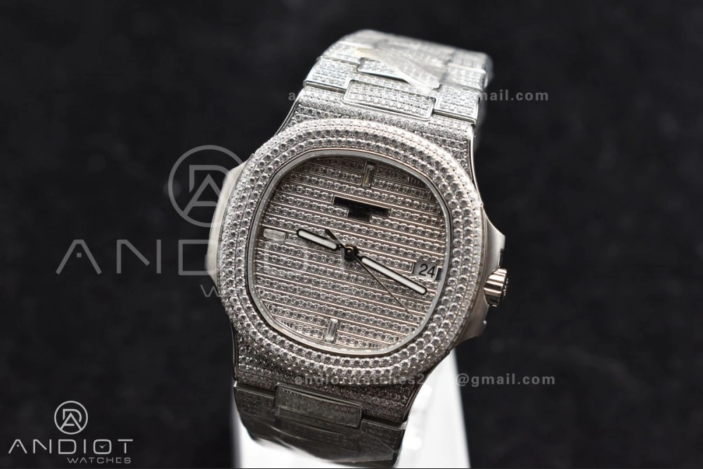 WrinkleFree Nautilus 5711 SS TWF Full Diamonds Bezel & Dial on Diamonds Bracelet A 384