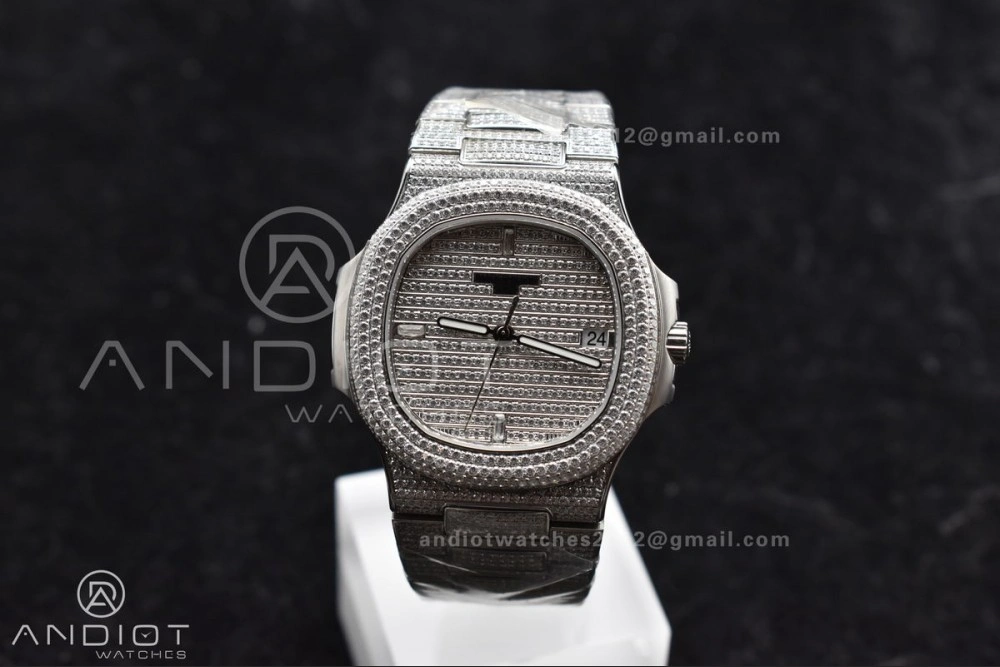 WrinkleFree Nautilus 5711 SS TWF Full Diamonds Bezel & Dial on Diamonds Bracelet A 384
