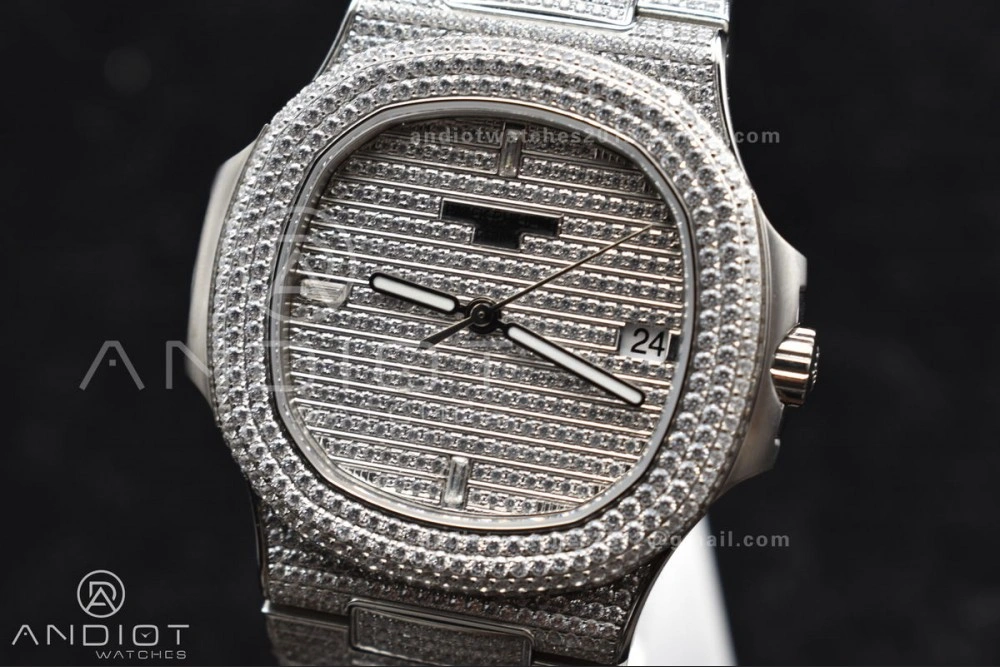 WrinkleFree Nautilus 5711 SS TWF Full Diamonds Bezel & Dial on Diamonds Bracelet A 384