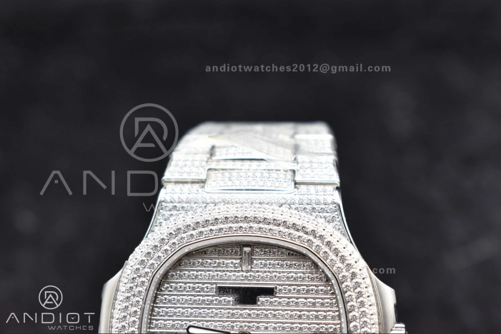 WrinkleFree Nautilus 5711 SS TWF Full Diamonds Bezel & Dial on Diamonds Bracelet A 384
