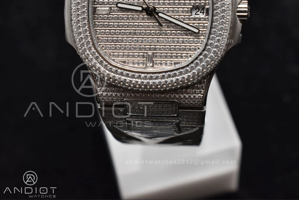 WrinkleFree Nautilus 5711 SS TWF Full Diamonds Bezel & Dial on Diamonds Bracelet A 384