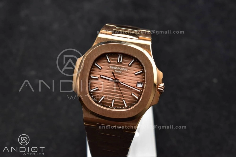 Affordable Nautilus 5711 1R RG 3KF 1:1 Best Edition Brown Textured Dial on RG Bracelet A324 Super Clone V 370