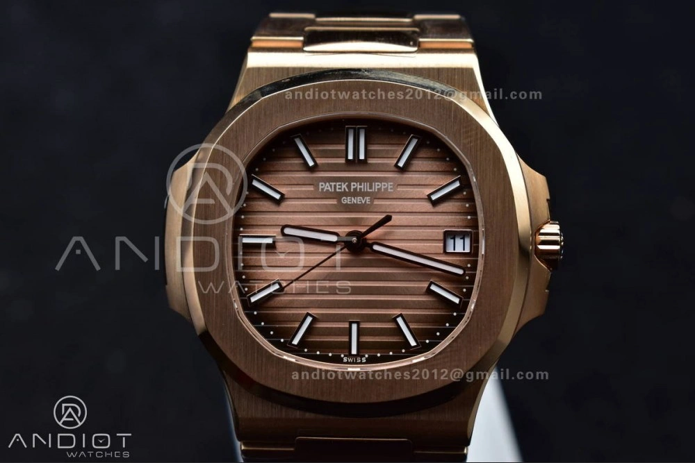 Affordable Nautilus 5711 1R RG 3KF 1:1 Best Edition Brown Textured Dial on RG Bracelet A324 Super Clone V 370