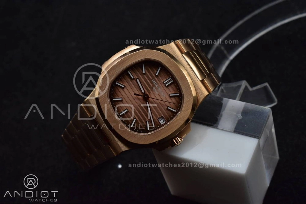 Affordable Nautilus 5711 1R RG 3KF 1:1 Best Edition Brown Textured Dial on RG Bracelet A324 Super Clone V 370