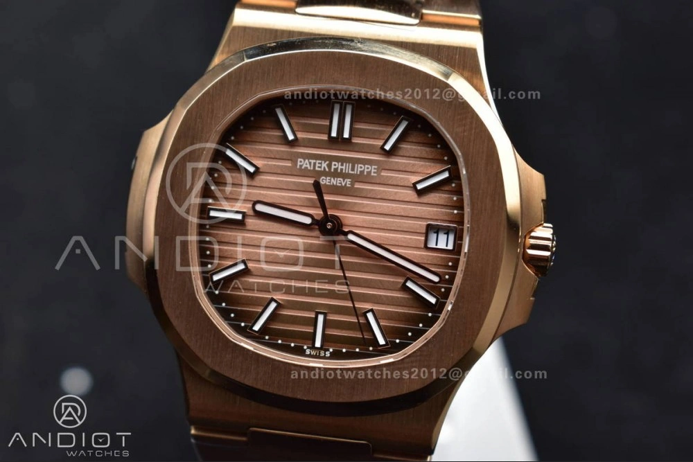 Affordable Nautilus 5711 1R RG 3KF 1:1 Best Edition Brown Textured Dial on RG Bracelet A324 Super Clone V 370