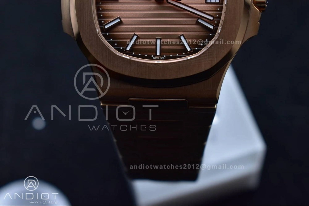 Affordable Nautilus 5711 1R RG 3KF 1:1 Best Edition Brown Textured Dial on RG Bracelet A324 Super Clone V 370