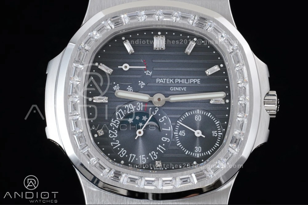 Nautilus 5712 Full Diamonds SS PPF 1:1 Best Edition Blue Dial on Black Leather Strap A240 Super Clone V Durable 378