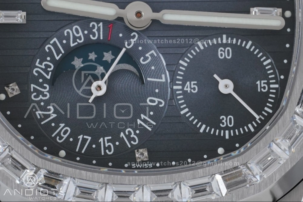 Nautilus 5712 Full Diamonds SS PPF 1:1 Best Edition Blue Dial on Black Leather Strap A240 Super Clone V Durable 378