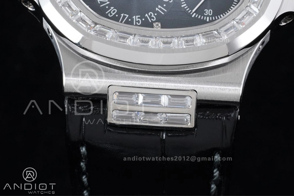 Nautilus 5712 Full Diamonds SS PPF 1:1 Best Edition Blue Dial on Black Leather Strap A240 Super Clone V Durable 378