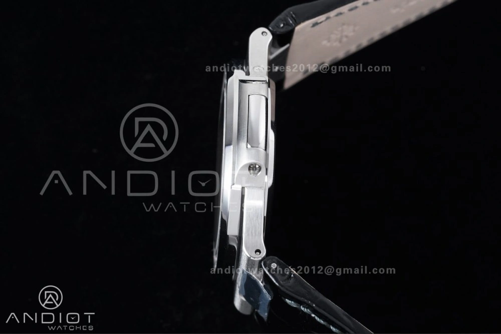 Nautilus 5712 Full Diamonds SS PPF 1:1 Best Edition Gray Dial on Black Leather Strap A240 Super Clone V EasyCare 361
