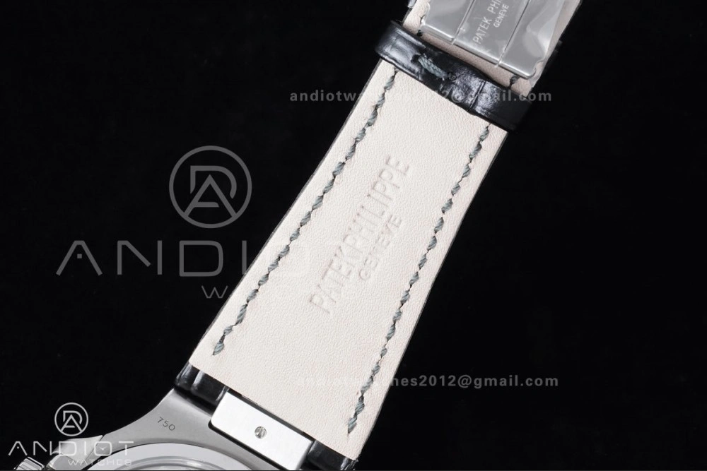Nautilus 5712 Full Diamonds SS PPF 1:1 Best Edition Gray Dial on Black Leather Strap A240 Super Clone V EasyCare 361