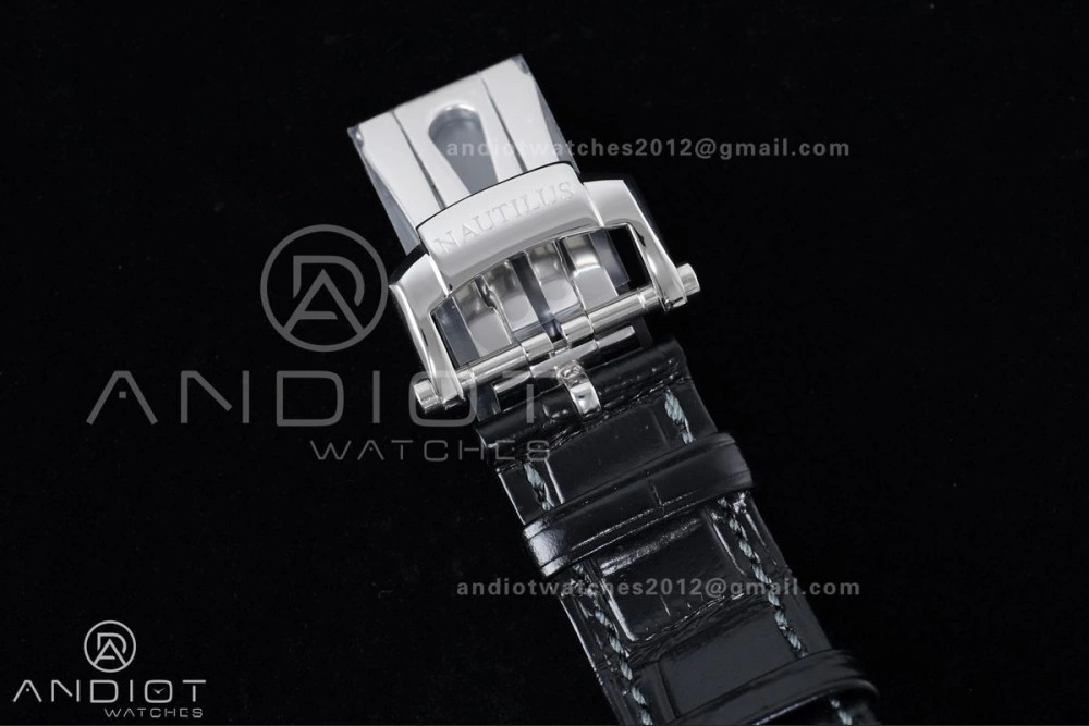 Nautilus 5712 Full Diamonds SS PPF 1:1 Best Edition Gray Dial on Black Leather Strap A240 Super Clone V EasyCare 361