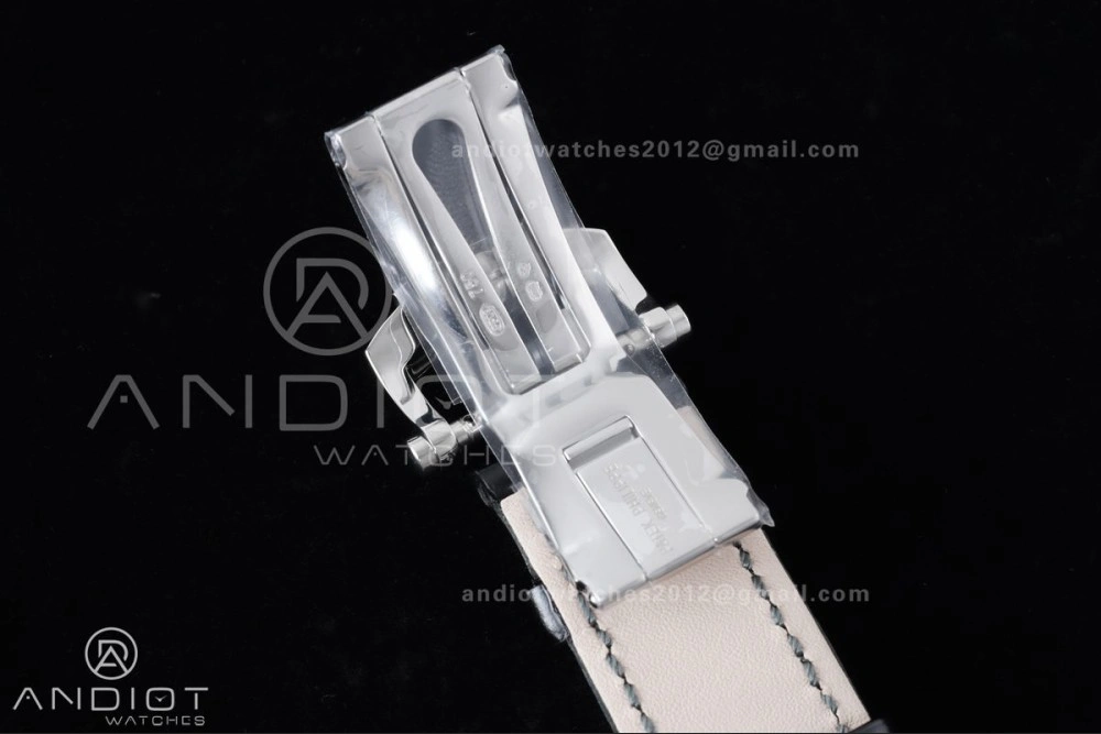 Nautilus 5712 Full Diamonds SS PPF 1:1 Best Edition Gray Dial on Black Leather Strap A240 Super Clone V EasyCare 361