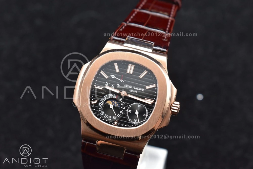 Nautilus 5712 SS RG GRF Best Edition Gray Dial on Brown Croco Strap A23J Fashionable 380