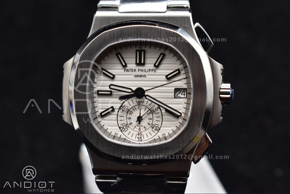 Soft Nautilus Chrono Date 5980 SS SS Wht Stk PPF A7750 Mod 435