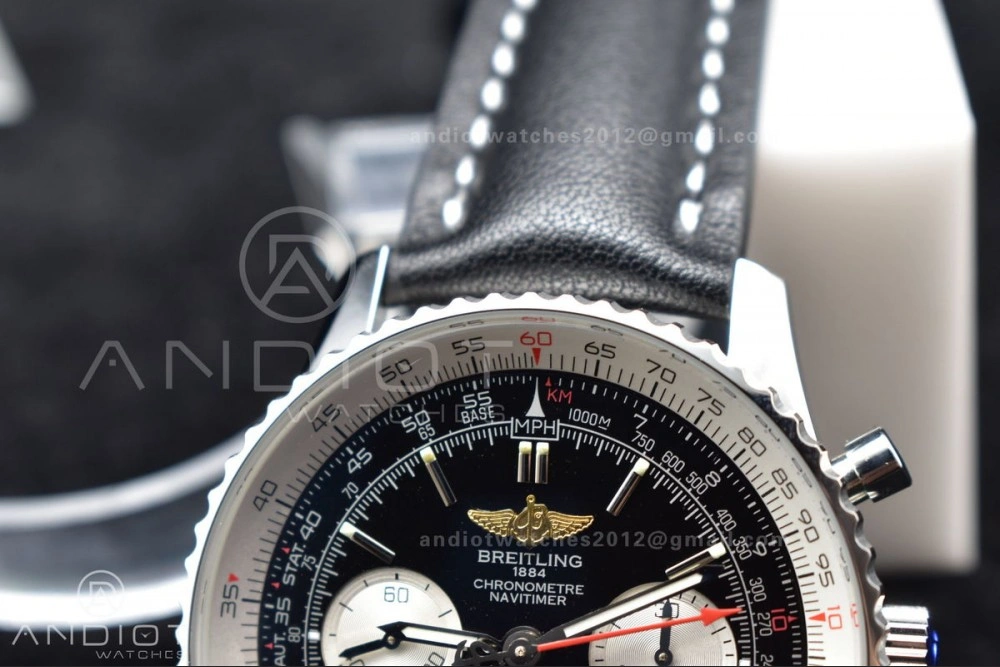 Lightweight Navitimer 1 SS 43mm BLS 1:1 Best Edition Black Dial on Leather Bracelet A 916