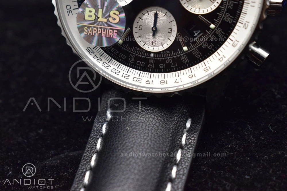 Lightweight Navitimer 1 SS 43mm BLS 1:1 Best Edition Black Dial on Leather Bracelet A 916