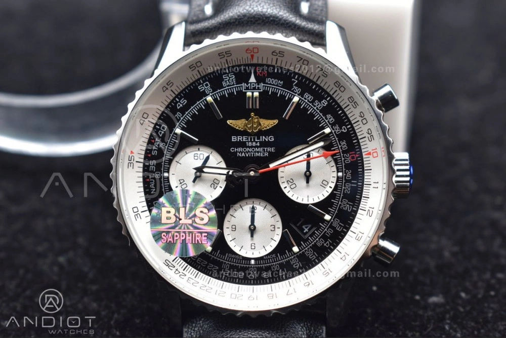 Lightweight Navitimer 1 SS 43mm BLS 1:1 Best Edition Black Dial on Leather Bracelet A 916