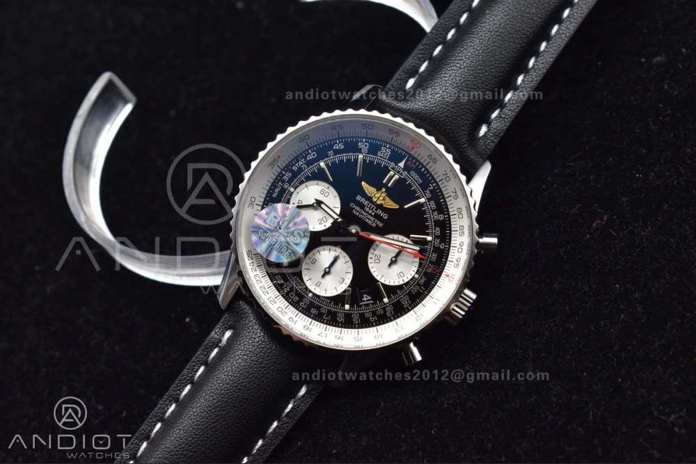 Lightweight Navitimer 1 SS 43mm BLS 1:1 Best Edition Black Dial on Leather Bracelet A 916