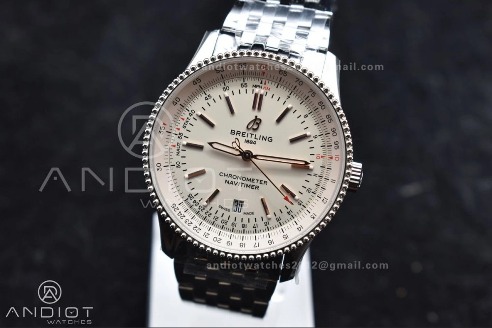 Tailored Navitimer 1 SS V7F 1:1 Best Edition RG Bezel White Dial on SS Bracelet A 923