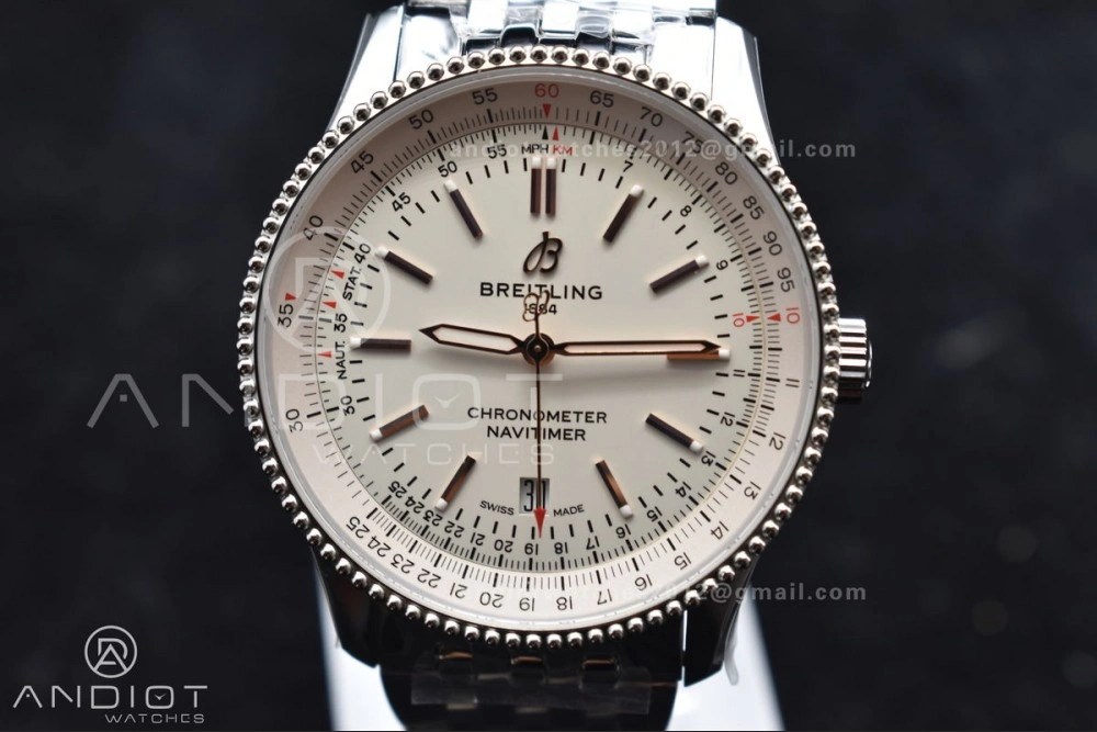 Tailored Navitimer 1 SS V7F 1:1 Best Edition RG Bezel White Dial on SS Bracelet A 923