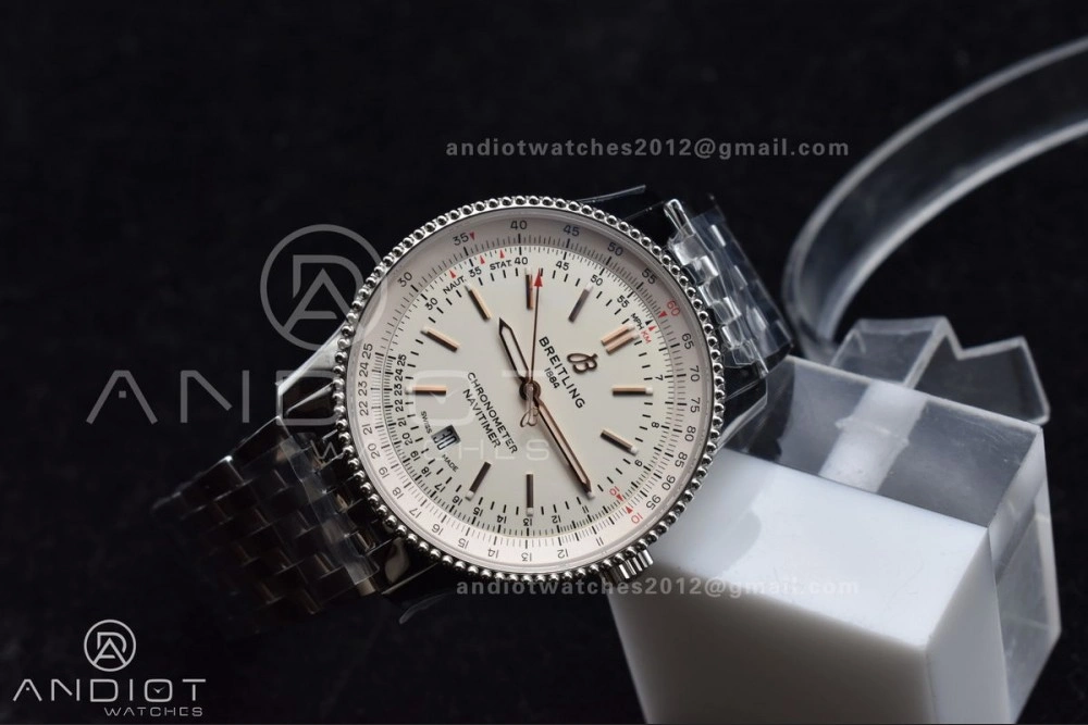 Tailored Navitimer 1 SS V7F 1:1 Best Edition RG Bezel White Dial on SS Bracelet A 923