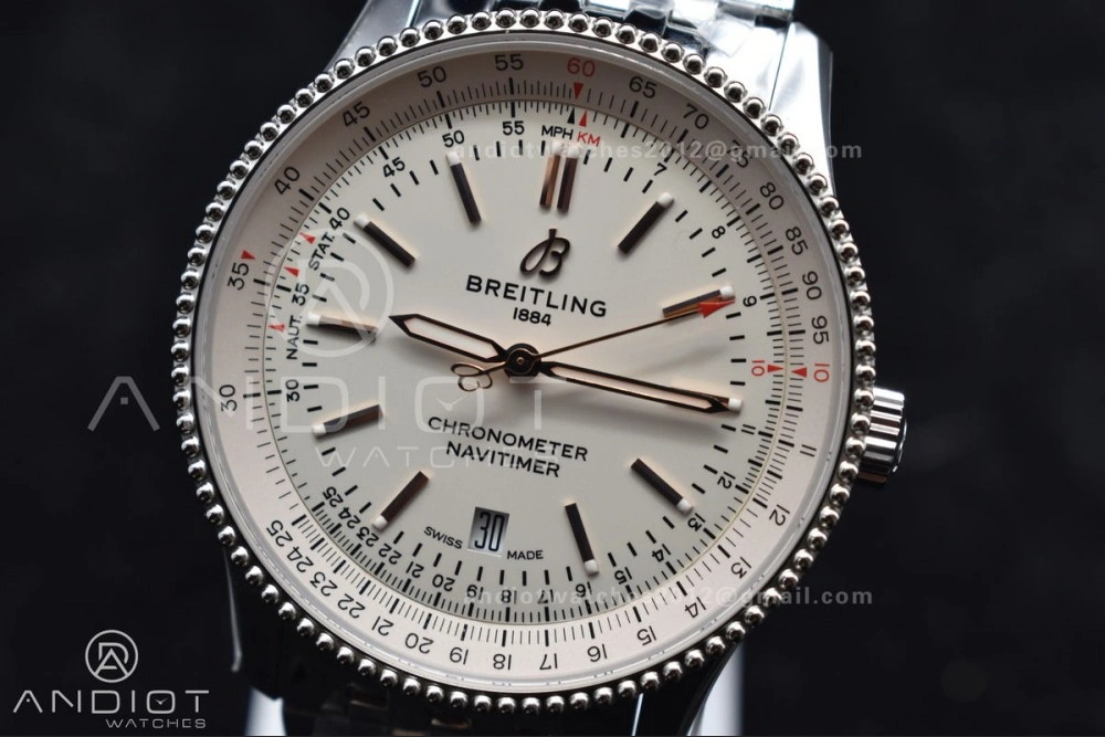 Tailored Navitimer 1 SS V7F 1:1 Best Edition RG Bezel White Dial on SS Bracelet A 923