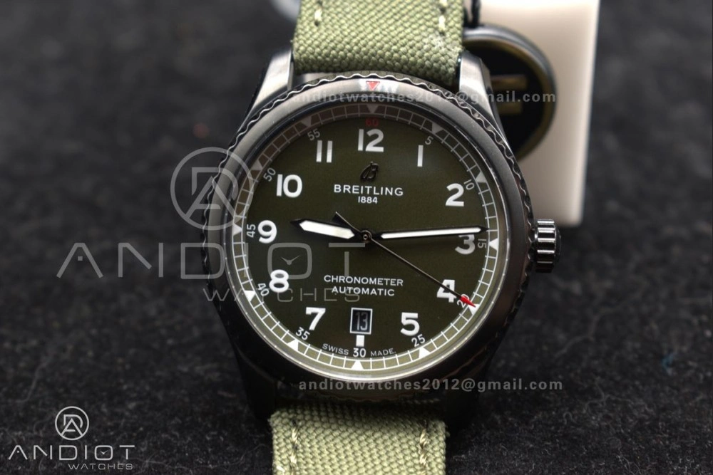 Elegant Navitimer 8 Automatic 41mm PVD TF 1:1 Best Edition Green Dial on Green Nylon Strap A 190