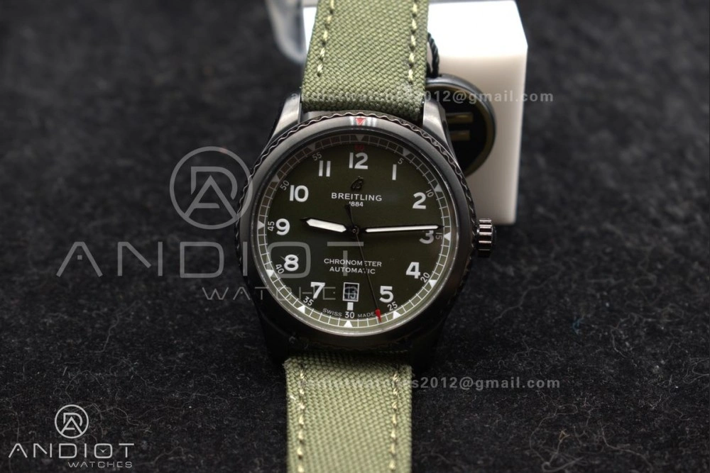 Elegant Navitimer 8 Automatic 41mm PVD TF 1:1 Best Edition Green Dial on Green Nylon Strap A 190