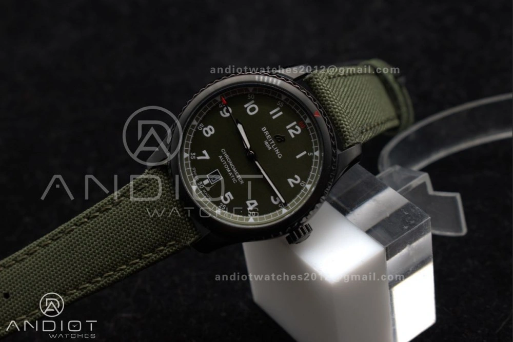 Elegant Navitimer 8 Automatic 41mm PVD TF 1:1 Best Edition Green Dial on Green Nylon Strap A 190