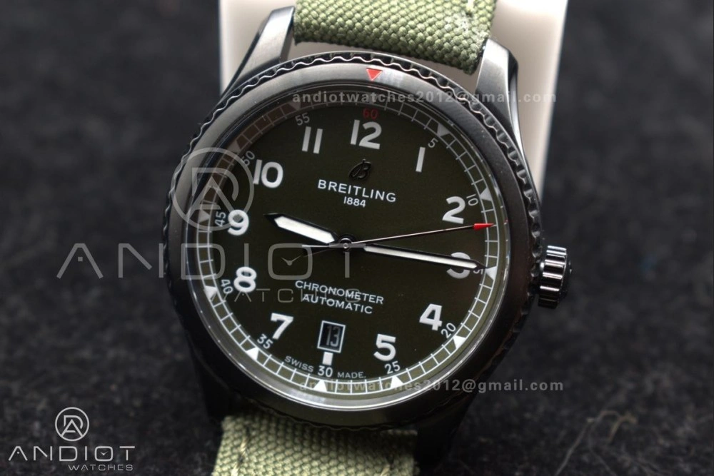 Elegant Navitimer 8 Automatic 41mm PVD TF 1:1 Best Edition Green Dial on Green Nylon Strap A 190