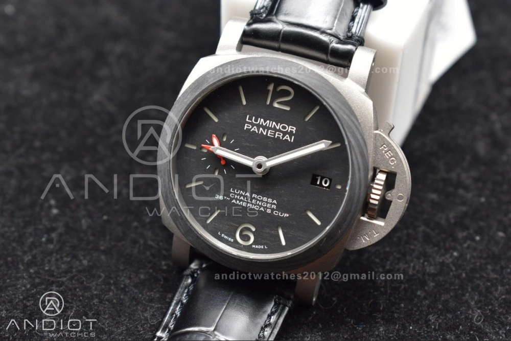 PAM1096 W Luminor GMT 42mm Titanium VSF 1:1 Best Edition Black Dial on Black Leather Strap P.9011 Super Clone TechFriendly 335