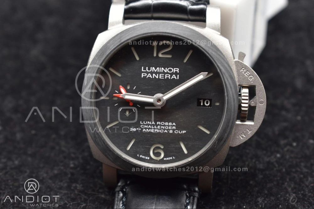PAM1096 W Luminor GMT 42mm Titanium VSF 1:1 Best Edition Black Dial on Black Leather Strap P.9011 Super Clone TechFriendly 335
