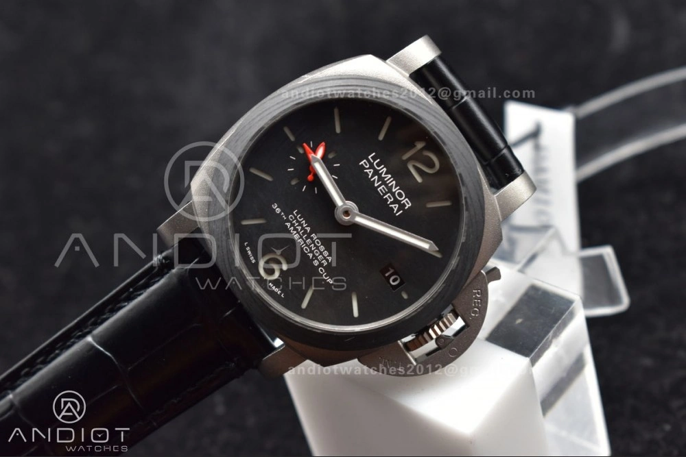 PAM1096 W Luminor GMT 42mm Titanium VSF 1:1 Best Edition Black Dial on Black Leather Strap P.9011 Super Clone TechFriendly 335