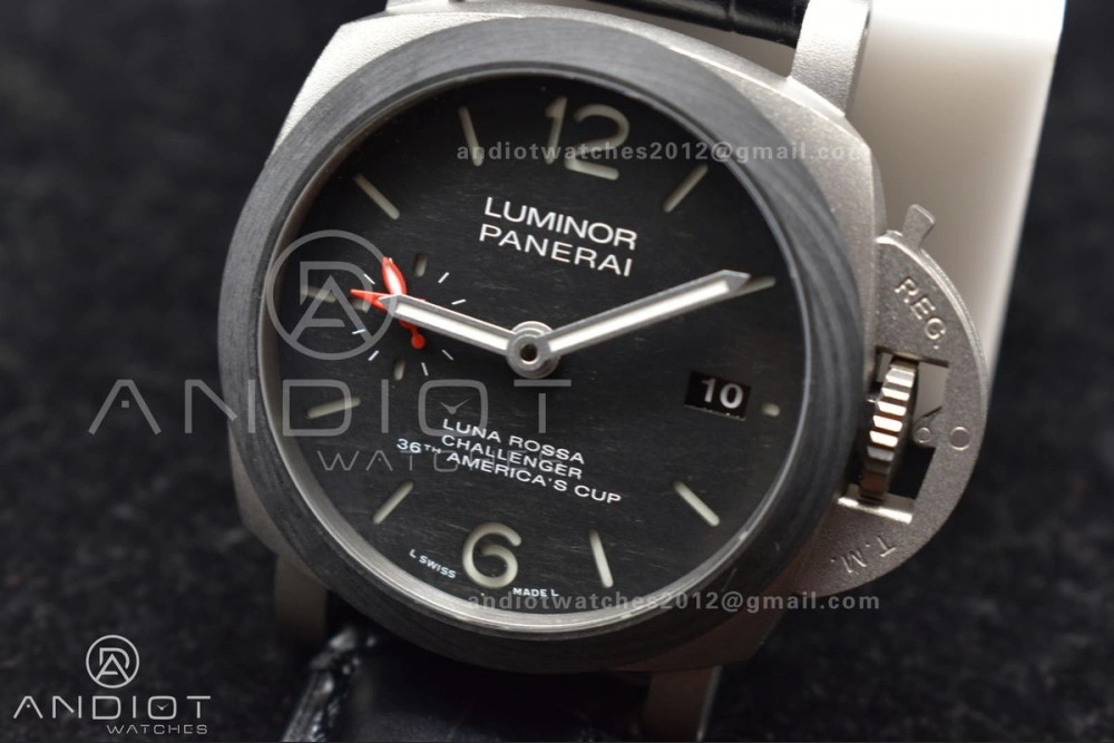 PAM1096 W Luminor GMT 42mm Titanium VSF 1:1 Best Edition Black Dial on Black Leather Strap P.9011 Super Clone TechFriendly 335