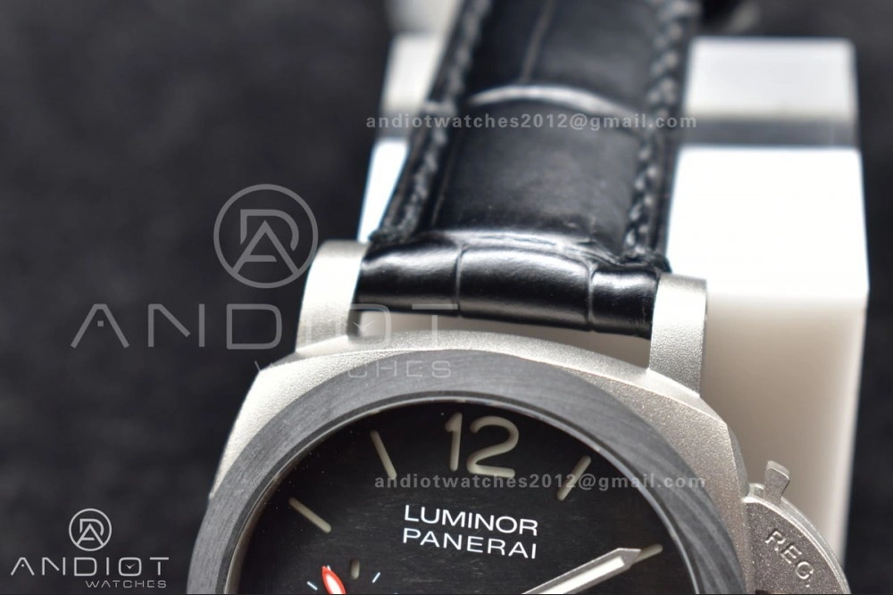 PAM1096 W Luminor GMT 42mm Titanium VSF 1:1 Best Edition Black Dial on Black Leather Strap P.9011 Super Clone TechFriendly 335