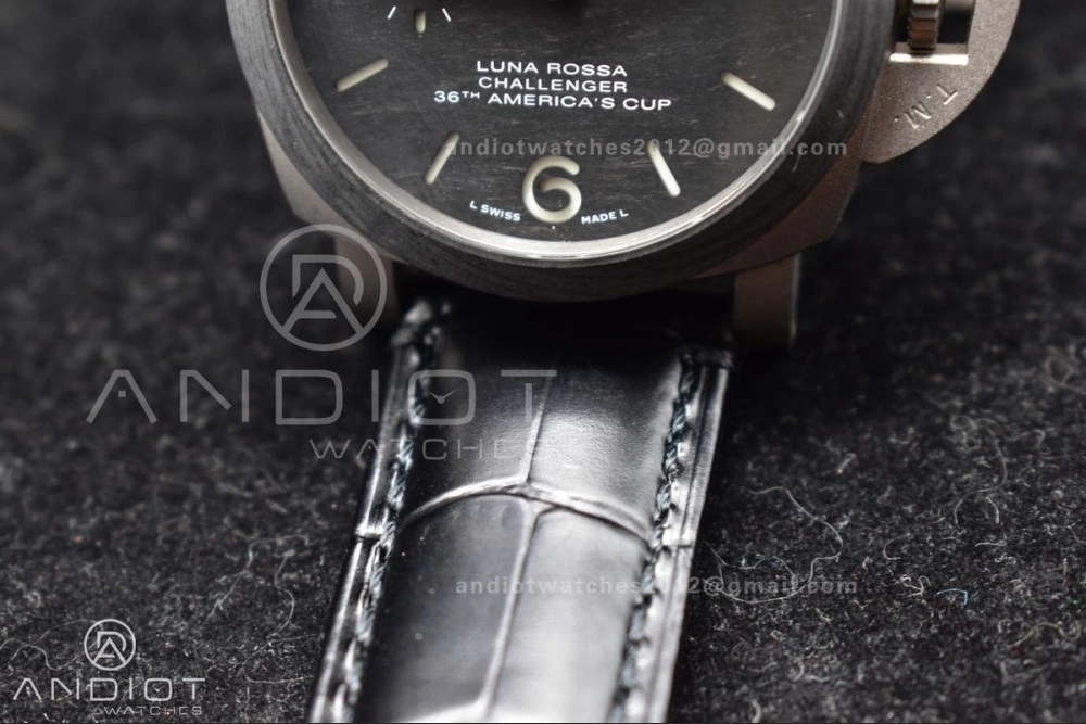 PAM1096 W Luminor GMT 42mm Titanium VSF 1:1 Best Edition Black Dial on Black Leather Strap P.9011 Super Clone TechFriendly 335