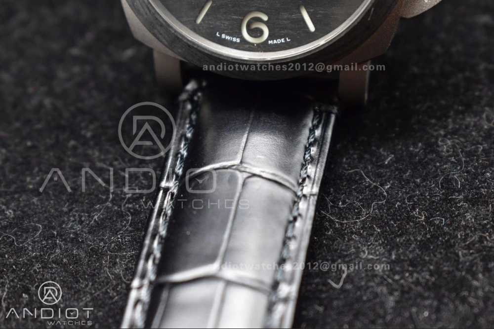 PAM1096 W Luminor GMT 42mm Titanium VSF 1:1 Best Edition Black Dial on Black Leather Strap P.9011 Super Clone TechFriendly 335