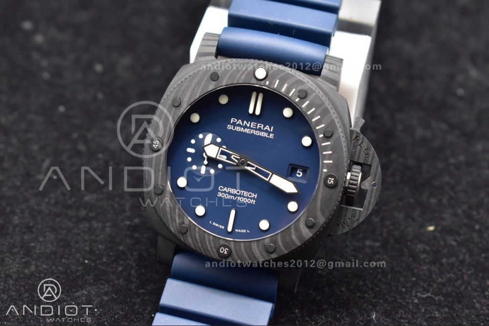 TechFriendly PAM1232 W Carbotech SBF 1:1 Best Edition Blue Dial on Blue Rubber Strap P 324