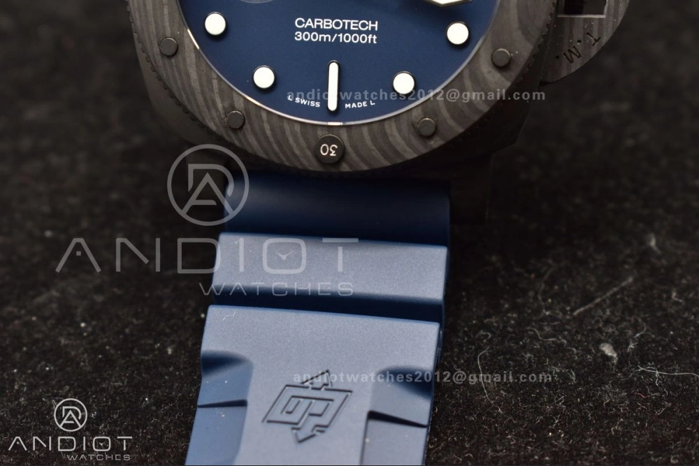 TechFriendly PAM1232 W Carbotech SBF 1:1 Best Edition Blue Dial on Blue Rubber Strap P 324
