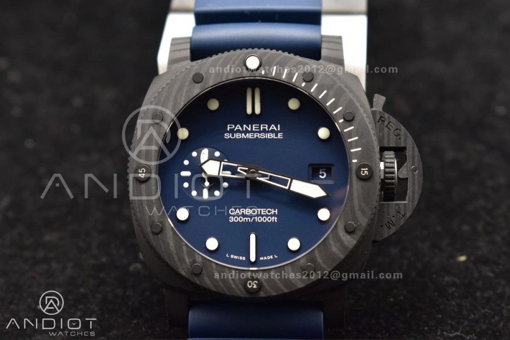 TechFriendly PAM1232 W Carbotech SBF 1:1 Best Edition Blue Dial on Blue Rubber Strap P 324