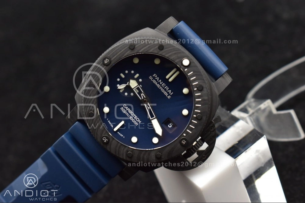 TechFriendly PAM1232 W Carbotech SBF 1:1 Best Edition Blue Dial on Blue Rubber Strap P 324