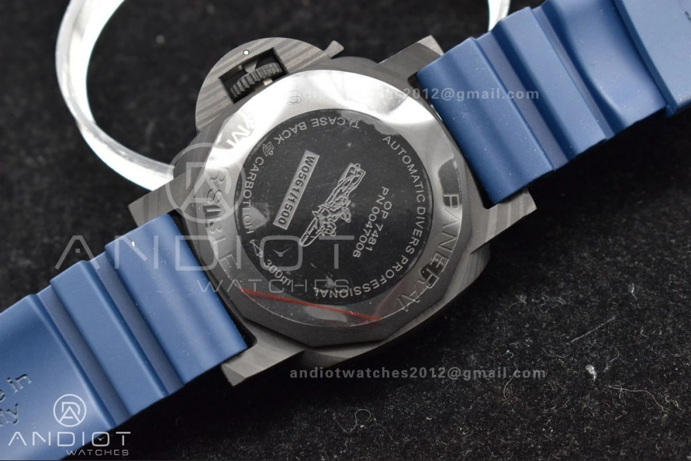 TechFriendly PAM1232 W Carbotech SBF 1:1 Best Edition Blue Dial on Blue Rubber Strap P 324